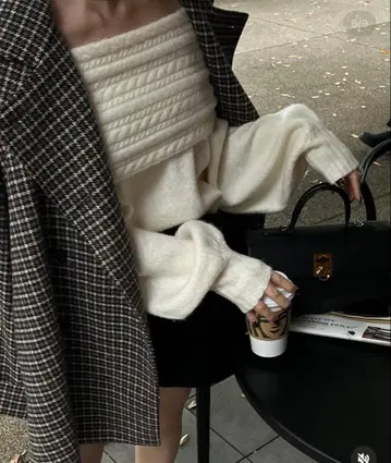 RANCLIC 체크 무늬 더블 브레스트 코트