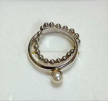 진주 & 볼 체인 2단 실버 반지