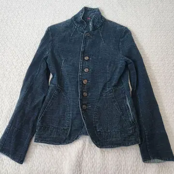 45R 인디고 염색 테일러드 자켓 노카라 자켓