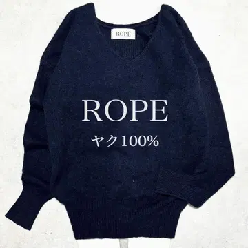 레어 ROPE 야크 100% V넥 니트 스웨터 풀오버 네이비