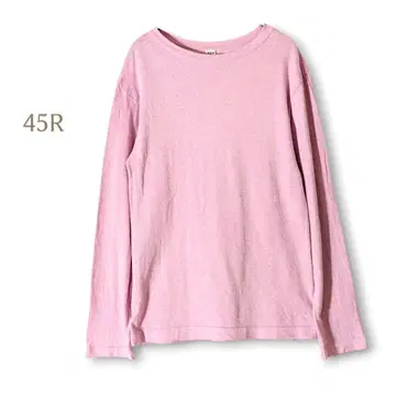 45R 45rpm / 코튼 니트 면 100% 핑크 긴팔 라운드 칼라