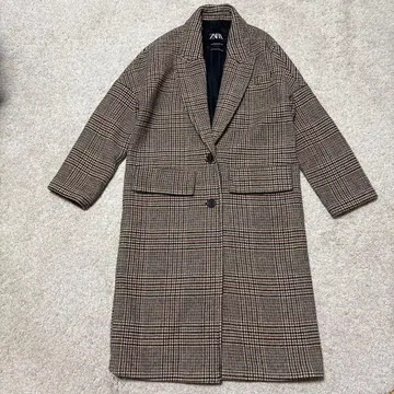 ZARA 오버 사이즈 체크 무늬 체스터 롱 코트