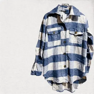 boohoo 블루와 화이트 체크 무늬 플란넬 셔츠