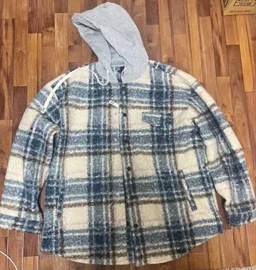 플리스 플란넬 셔츠 XL 베이지 파랑 체크