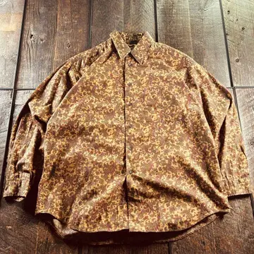 구제 의류 올 패턴 셔츠 페이즐리 무늬 브라운 L 와이드 소매 코튼 긴팔