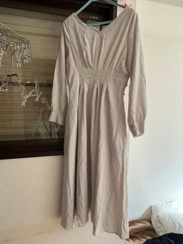 그레이 V넥 긴팔 원피스