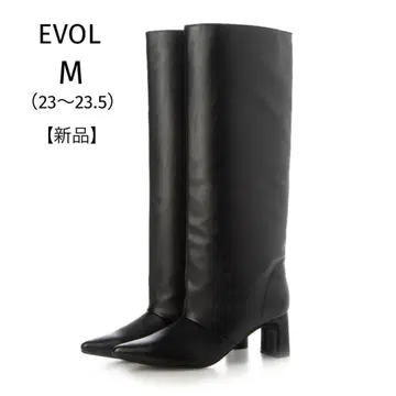 새상품 이볼브 포인티드 와이드 샤프트 부츠 블랙 가죽 롱