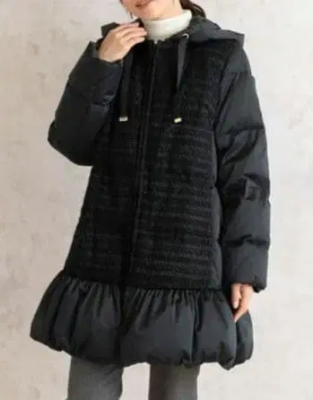 로즈 티아라 반비나 트위드 절개 다운 코트 블랙 42