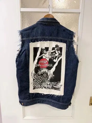 HOSOI CHALLENGER 데님 자켓 슬리브리스