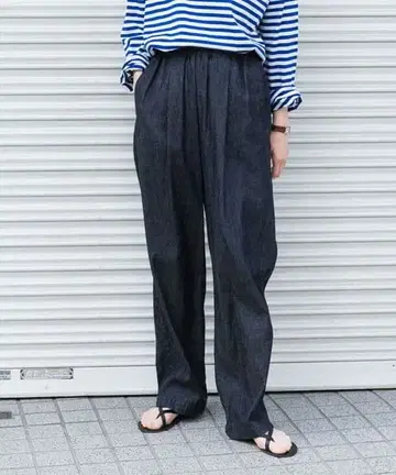 카구레 면린넨 데님 이지 팬츠 인디고 블루