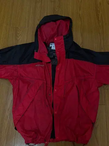 나일론 자켓 빨간색/블랙 후드 부착