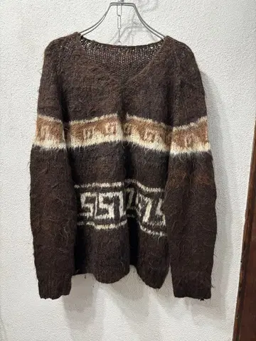 빈티지 모헤어 울 니트 스웨터 네이티브 무늬