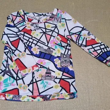 기하학 패턴 꽃무늬 오부 소매 상의 레오나르