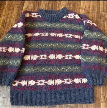 에콰도르제 빈티지 핸드 니트 스웨터 울 네이티브 무늬