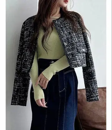 머큐리 듀오 트위드 노카라 자켓 블랙