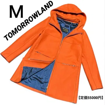 새상품급 투모로우랜드 캐시미어 혼방 후드 울 코트 풀 집업 오렌지