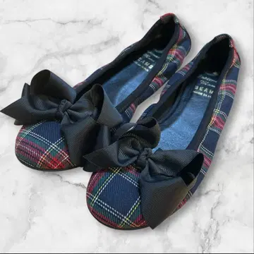셉템버 문 발레 슈즈 리본 체크 플랫 24.5cm