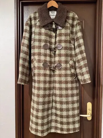 Fano Studios 보아 칼라 블록 체크 더플 코트 롱