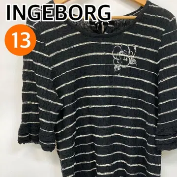 INGEBORG 상의 칠부 소매 보더 무늬 블랙 13 [ CT1778 ]