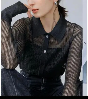 anuans 아뉴앙스 라메 메쉬 니트 피케 셔츠 차콜 그레이