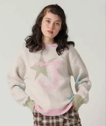 TINA : JOJUN 자카드 로고 니트 풀오버 핑크