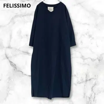 펠리시모 네이비 V넥 7부 소매 티셔츠 원피스 L 심플 무지