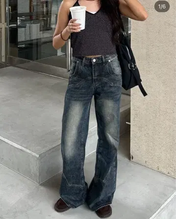 [ NUGU ] FELICE 슬릿 포인트 와이드 데님 팬츠