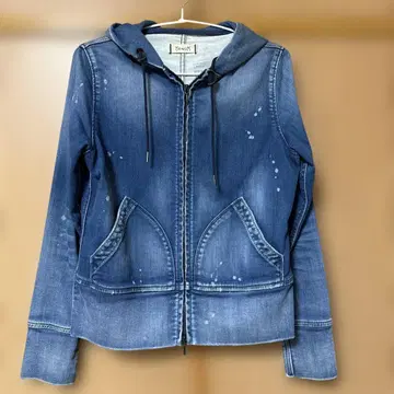 데님 블루 후드 부착 후드티