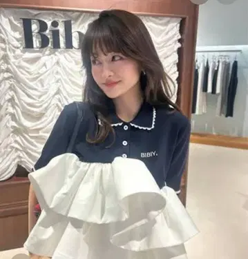 bibiy 네이비 폴로 페플럼 상의