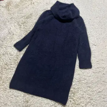 FONCE 페레트 100% 울 하이넥 원피스 네이비 M 상당