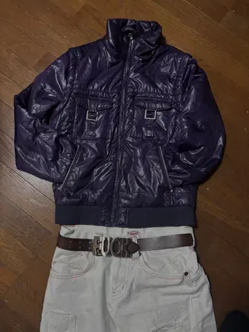 보라색 다운 자켓 y2k 그런지 헤이세이계 시크 스타일 갸루 스타일