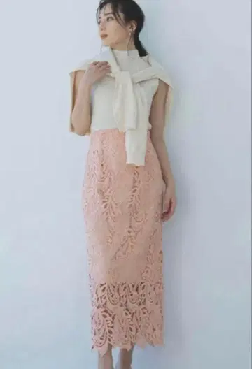 anuans 스칼라 레이스 스트레이트 스커트 coral