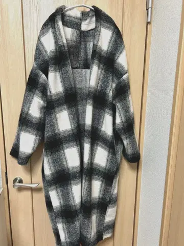 [ CRAFT ] 블랙 화이트 체크 롱 코트 프리 사이즈