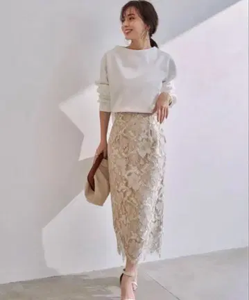 anuans 코드 레이스 타이트 스커트 핑크 베이지