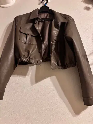 숏 기장 합성 피혁 블루종 브라운