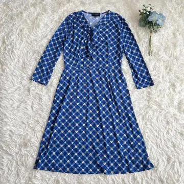 TALBOTS 보타이 미니 꽃무늬 원피스 블루 스트레치 S 사이즈