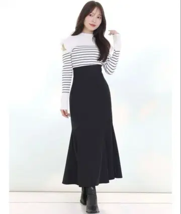 백 레이스업 스트레치 머메이드 스커트