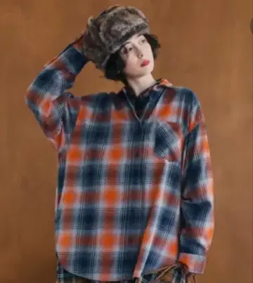 [니코앤드] 40 비에라레피아 체크 셔츠 오렌지 BIG 사이즈