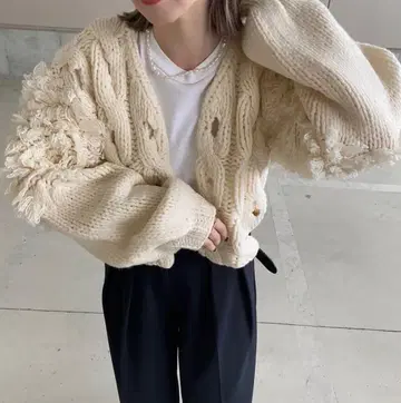 LEINWANDE 케이블 쇼트 가디건 라인밴드