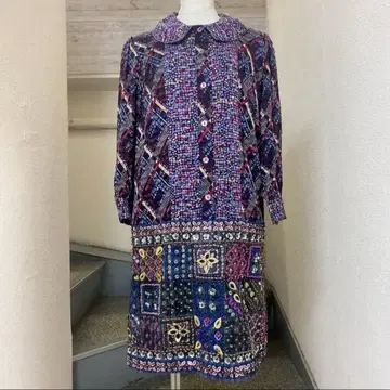 안나수이 긴팔 원피스 보라색 실크 미국제 큐빅 스팽글