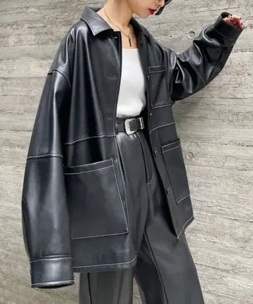 PAGEBOY 인조 가죽 스티치 블루종