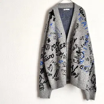 ZARA*자라 그래피티 프린트 니트 가디건 올 패턴 루즈핏 그레이