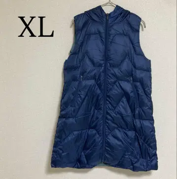 기하학 스티치 롱 다운 베스트 후드 부착 네이비 계열 XL 아우터