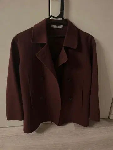 띠어리 럭스 버건디 더블 브레스트 피 코트