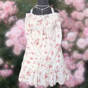 00s y2k LIZLISA 셔링 꽃무늬 원피스 카지 기모 오프숄