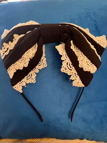 레이스 부착 리본 헤어밴드 블랙