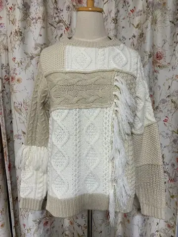 13 somari 오샤레 워커 프린지 장식 바이컬러 니트 상의