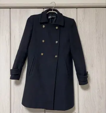 ZARA 울 혼방 더블 브레스트 코트 네이비 S