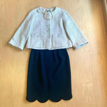 트위드 노카라 자켓 IENA 베이지