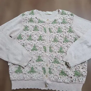 빈티지 쇼와 레트로 열쇠뜨기 플라워 모티브 가디건 니트